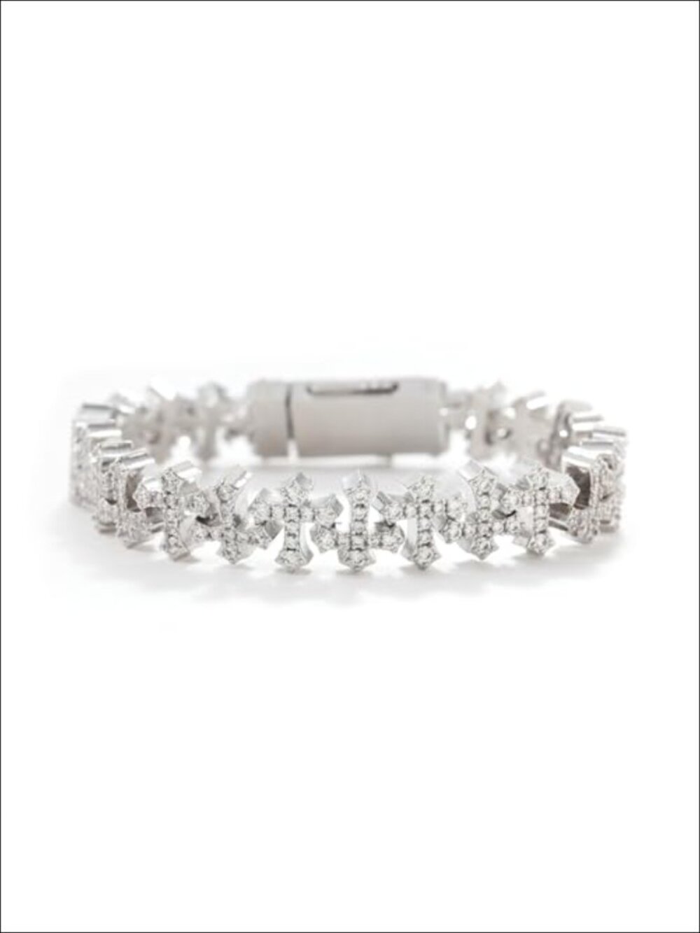 11mm Cross Link Tennis Bracelet White Gold Plated Cubic Zirconia Hip Hop Bling